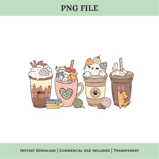 Coffee Drinks Bundle PNG | Iced Latte Clipart Set | Cute Beverage Sublimation Design Download - Etsy