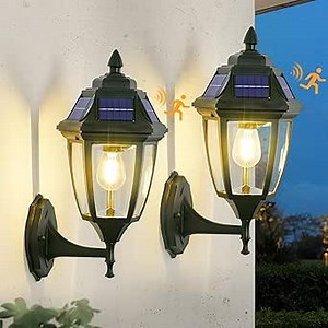 Solar Porch Lights 2 Pack, Motion Sensor Solar Sconce Lights Outdoor, Aluminum Solar Powered Outdoor Wall Lights for House Front Porch Garage