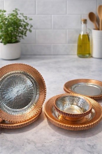 24 Piece Handmade Copper Dinner Set Hammered Traditional Tableware for Elegant Dining - Etsy