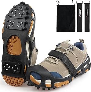 Ice Cleats, Crampons Ice Cleats for Shoes and Boots Men Women Kids, Anti Slip 28 Shoe Spikes for Snow and Ice, Non Slip Snow Cleats with Straps for Winter Walking Hiking Fishing