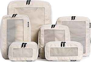 Aerotrunk Compression Packing Cubes for Travel - Luggage Organizer Bags - Double Zipper Packing Cubes for Suitcases (6-Pack, Beige)