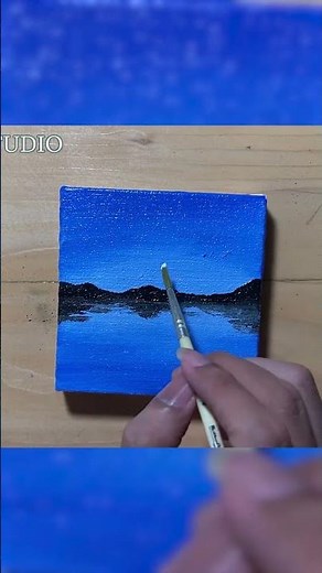 Painting Easy Acrylic Satisfying Moonlight Blue Sky Tutorial Acrylic Painting for Beginners