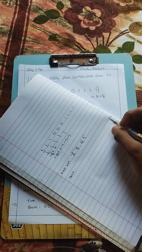 Sathwik bhat on Instagram: "Day 5/30 - LeetCode 1004: Max Consecutive Ones III 🎯 This one LOOKS hard... but it's just Sliding Window again! 🪟 The trick? Think of it differently: - You can flip K zeros to ones - = Find longest subarray with AT MOST K zeros! 💡 Expand window → count zeros Too many zeros? → Shrink from left Track the max length! 📏 Time: O(n) | Space: O(1) Sliding Window strikes again! This pattern is UNSTOPPABLE 🔥 Patterns so far: ✅ HashMap (Day 1) ✅ Sliding Window (Day 2, 5) ✅