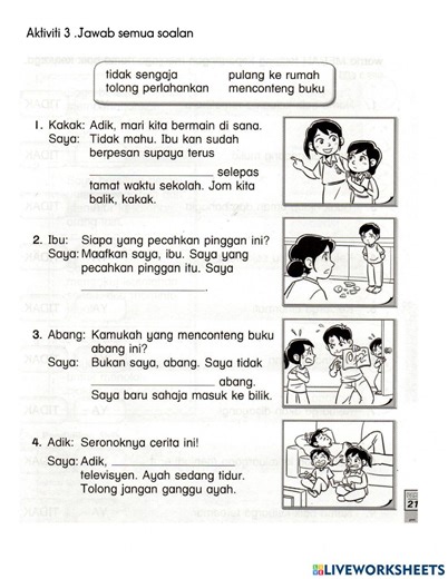 Pendidikan moral tahun 2: unit 9(2) interactive worksheet
