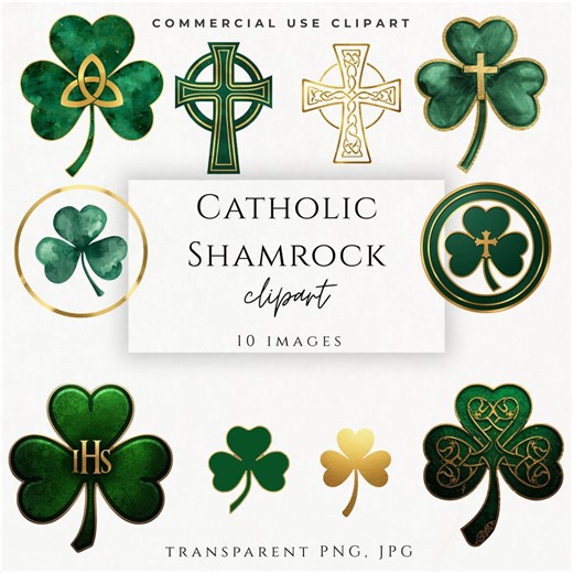 Catholic Shamrock Clipart PNG | St Patrick Trinity Shamrock Symbols | Irish Christian Shamrock Graphics | Celtic Catholic Clipart Commercial - Etsy