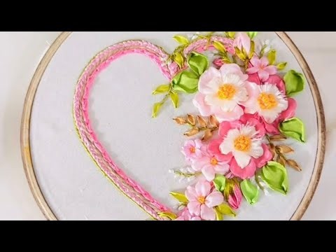Flower in Love Shaped Ribbon Embroidery Design & Tutorial