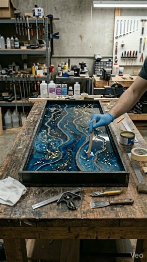 Ocean Epoxy River Table 🌊 Deep Blue & Gold Resin (Satisfying Luxury Transformation)