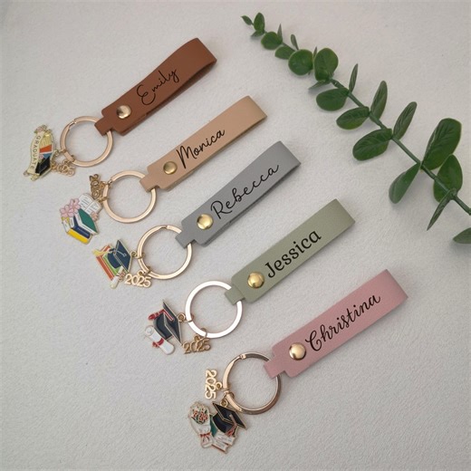 Personalized Name Leather Graduation Keychain,graduation Gift,2026 Class Keychain,wristlet Keychain Gift for Her, Colloege Graduation Gift - Etsy