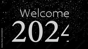 Welcome 2024 Message with a beautiful falling celebration particles lights background.