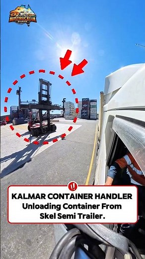 Day 39 of year 2026. Kalmar Container Handler Unloading Shipping Container From Skel Semi Trailer.
