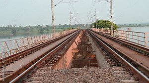Beautiful view of Indian railway track in India. The train goes on rails. Traffic on the railway