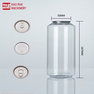 [Hot Item] Custom Pet 350ml 450ml 550ml Clear Plastic Cans for Milk Tea or Juice with Aluminum Easy Open Lid