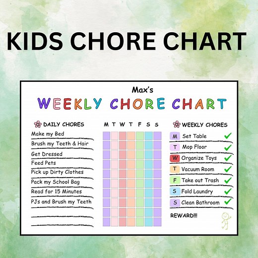Printable Kids Chore Chart for Boy | Kids Daily Weekly Responsibility Chart | Cleaning Schedule | Reward Ticket Included| Editable PDF - Etsy