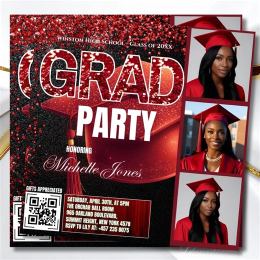Editable Senior Graduation Invitation Flyer Template Red, Graduation Magazine Invite for Her, College Grad DIY Evite Class of 2026 - Etsy Canada