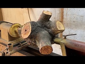 Extremely Dangerous! Turning a Super Deformed 5 Branch Wooden Block on a Machine!