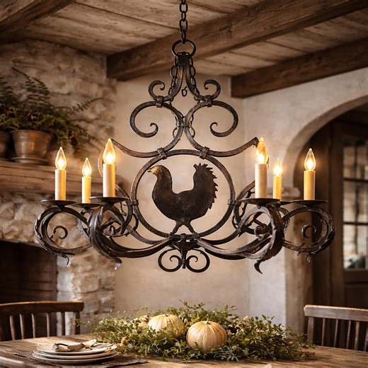 Vintage Wrought Iron Rooster Chandelier | Rustic Farmhouse Spanish Revival Ceiling Light | 6-light Iron Hanging Fixture - Etsy