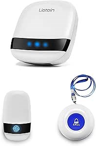 Caregiver Pager Wireless Patient Personal Smart Call System Emergency Call Buttons Call Bell Nurse Calling Alert Help System for Home/Elderly(1 Plugin Receiver 2 Waterproof Transmitter)