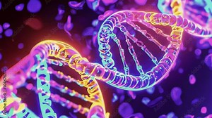 A vibrant, colorful representation of DNA strands, illustrating genetic structure and complexity.