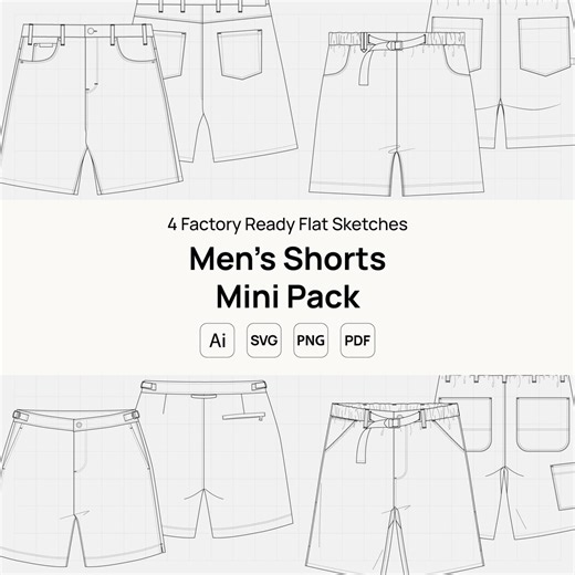 Men's Shorts Flat Sketches – Denim, Chino, Cargo Vector Pack (AI, SVG, PDF) - Etsy