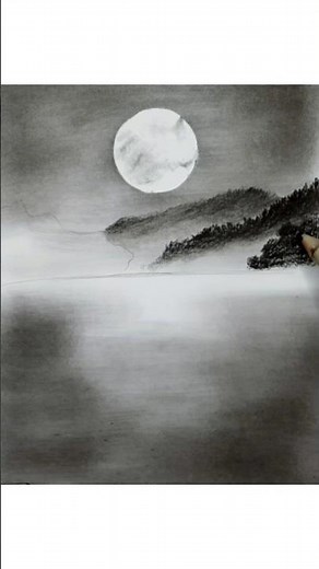 Beautiful Sunset Scenery Drawing | Easy Pencil & Color Sketch #shorts