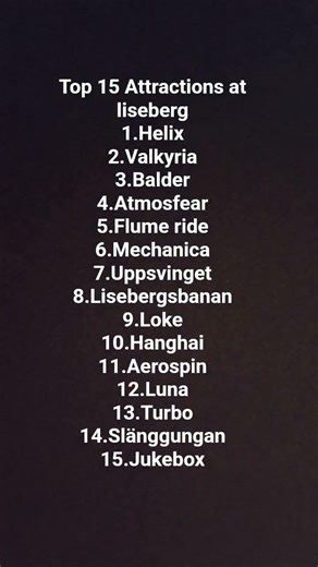 Top 15 attractions on liseberg