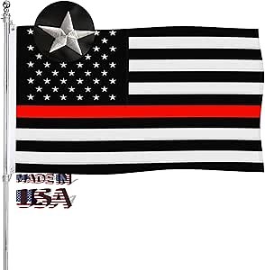 Thin Red Line Flag 3x5 Firefighter American Flag Embroidered Outdoor Heavy Duty 210D Thin Red Stripe Flag Banners with 2 Metal Grommets
