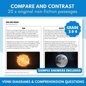 20 x Compare and Contrast Non-Fiction Reading Comprehension Passages Level 3-4