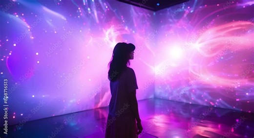 Explore Quantum Visions an immersive art experience blending quantum mechanics and captivating visuals. Concept Art Exhibit, Quantum Mechanics, Immersive Experience, Visuals, Multisensory Experience Stock Video