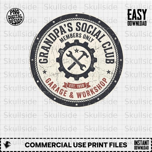 Grandpa's Social Club Garage Workshop Design Digitaler Download - Vintage Est 1958 Mitglied Nur PNG DIY Geschenk für Ihn Dad - Etsy.de
