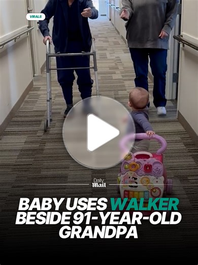 Adorable baby walks alongside Grandpa with walker 🥹 #cute #baby #grandparents