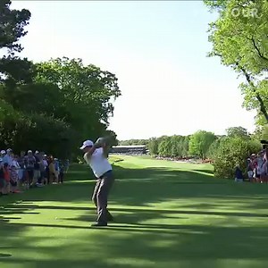 Shaping it off the tee on the difficult 18th hole at the Wells Fargo Championship. | PGA TOUR