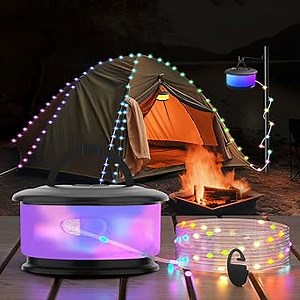 Camping String Lights, Retractable String Lights Camping with 19 Lighting Modes, 32.8 FT Outdoor Rechargeable String Lights, Portable Camping Tent Lights String for Party, Camping, Christmas(Black)