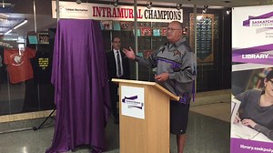 Saskatchewan Polytechnic unveils Truth and Reconciliation display with Eugene Arcand, a member of the Truth and Reconciliation Commission's Indian Residential School Survivor Committee. | Saskatchewan Polytechnic