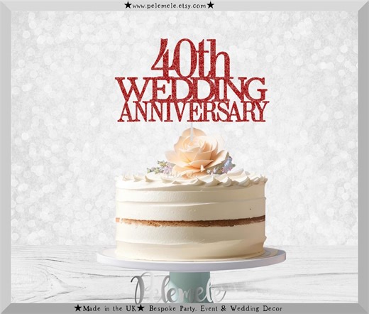 Glitter 40th Anniversary Cake Topper - anniversary cake topper, wedding cake topper, ruby anniversary party, anniversary decorations