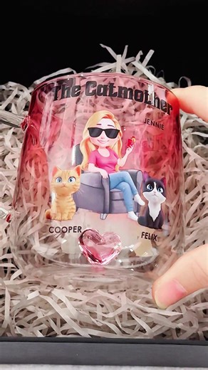 Custom Pink Gradient Glass Mug for Cat Lovers