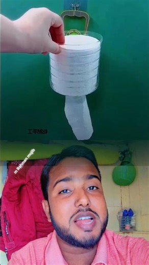 He made a tissue case out of a bottle for the bathroom,