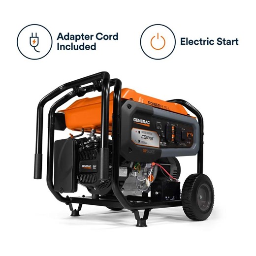 Check The Home Depot's Q&A Before Buying: Generac 10000 / 8000-Watt Electric Start Gasoline Powered Portable Generator w/ COSense and 3 ft. Adapter Cord Included-GP8000E