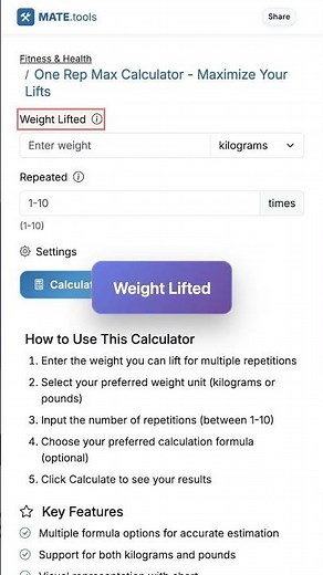One Rep Max Calculator - Maximize Your Lifts for FREE #Shorts