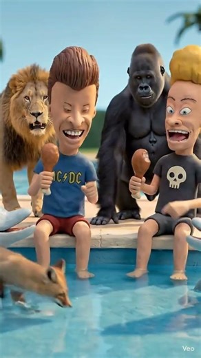 Beavis and Butt-Head Pool Party 🏊‍♂️ Meet Their Wild Animal Friends (Lion, Fox & Gorilla!)