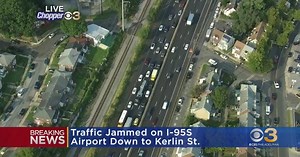 Traffic jammed on I-95 from International Airport down to Kerlin Street in Delaware County