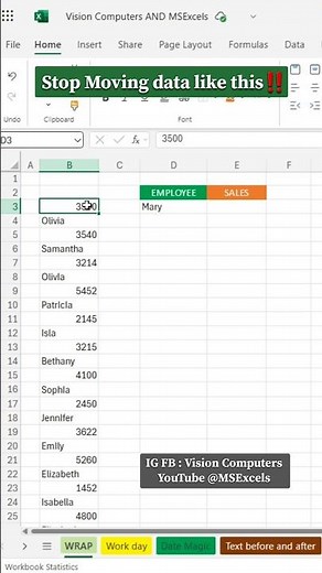 Excel new formula 🔥 to save time‼️ how to use Wraprows function? #excel #exceltips #exceltricks