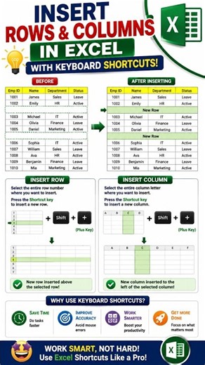 Insert Rows & Columns in Excel with Keyboard Shortcuts | Excel Speed Trick!