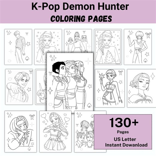 Kpop Demon Hunter Coloring Pages, 130  Kpop Coloring Pages for Kids, Kpop Kid Birthday Party Activity, Kpop Huntrix Coloring Book, Printable - Etsy UK