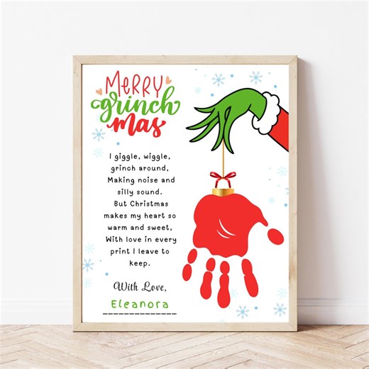Christmas Handprint DIY Art Craft, the Grinch Handprint Ornament, Printable Christmas Handprint Footprint, Baby Toddler Craft - Etsy