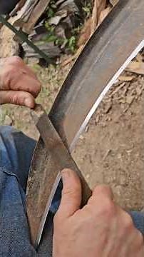 Scythe sharpening. #tools #yardwork #oldschool #antique #sharpening #sharp #blade #backyard #diy