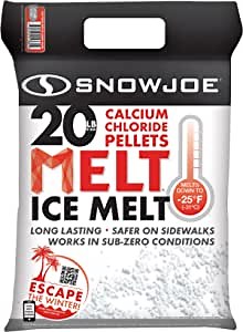 Snow Joe Snow & Ice Melter, Pure Calcium Chloride Pellets, 20 Lb Bag - Deicer/Ice Remover for Driveway, Concrete, Sidewalk & Outdoor Spaces