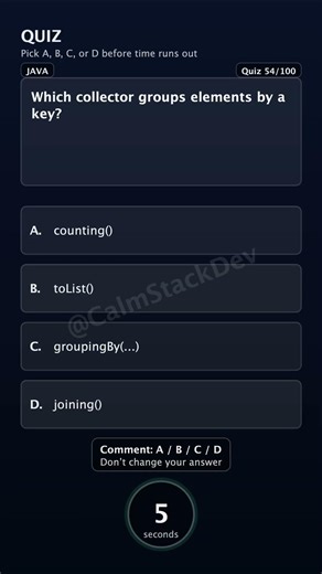 Quiz - 054 | Which collector groups elements by a key? | #shorts #java #quiz