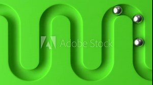 Cycled minimal animation. Metal balls rolling in geometry deepening. Ball rolling along the paths. 3d animation of a seamless loop