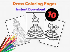 10 Dress Coloring Pages – Kids Fashion Coloring Book, Simple Outfit & Dress-up Designs, Printable PDF - Etsy Australia