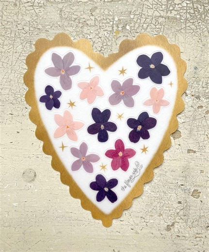 Limited Edition Violet Valentine Sticker Sheet | Waterproof Flower Stickers - Etsy